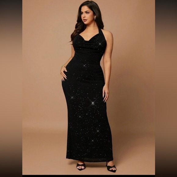 Plus Size Women Net Yarn Rhinestone Halter Backless Elegant Party Dress 4X (20) - Picture 8 of 15